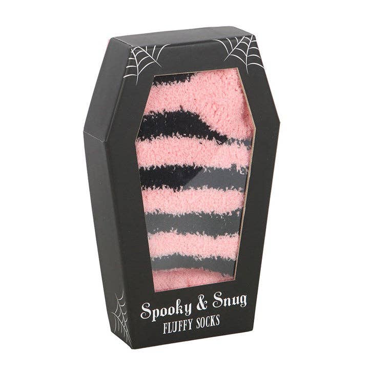 Pink and Black Striped Socks in Gothic Coffin Gift Box