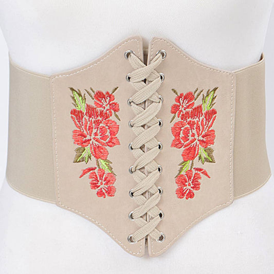 Corset Thick Belt With Red Rose Details