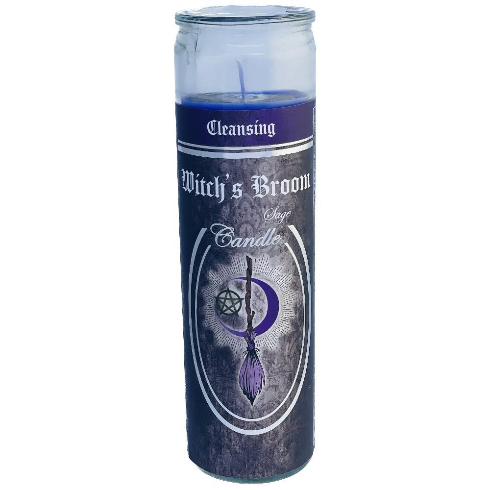 Glass Ritual Candle-Witch'S Broom-Sage  8"Hx2"Dia