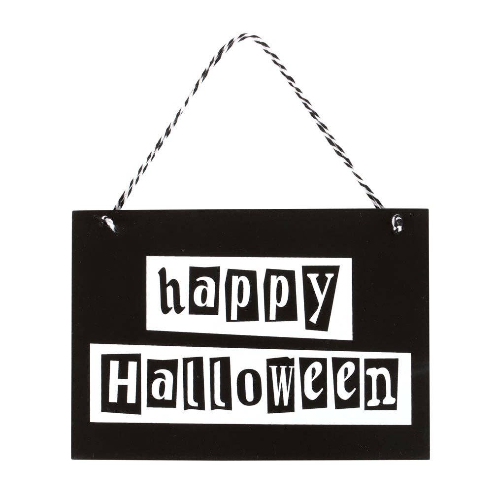Gothic Black and White Happy Halloween Hanging Sign