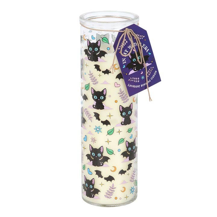 Cute and Creepy Bat Cat Print Lavender Tube Candle