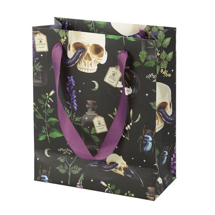 23cm Venom & Vines Gothic Skull Print Gift Bag