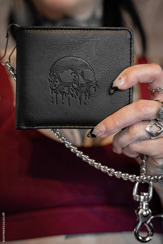 Skull Drip Emboss Bifold Wallet w/ Chain