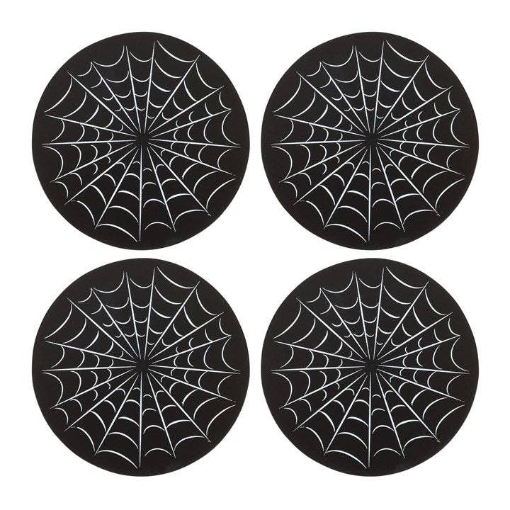 Black Gothic Halloween Spiderweb Coaster Set