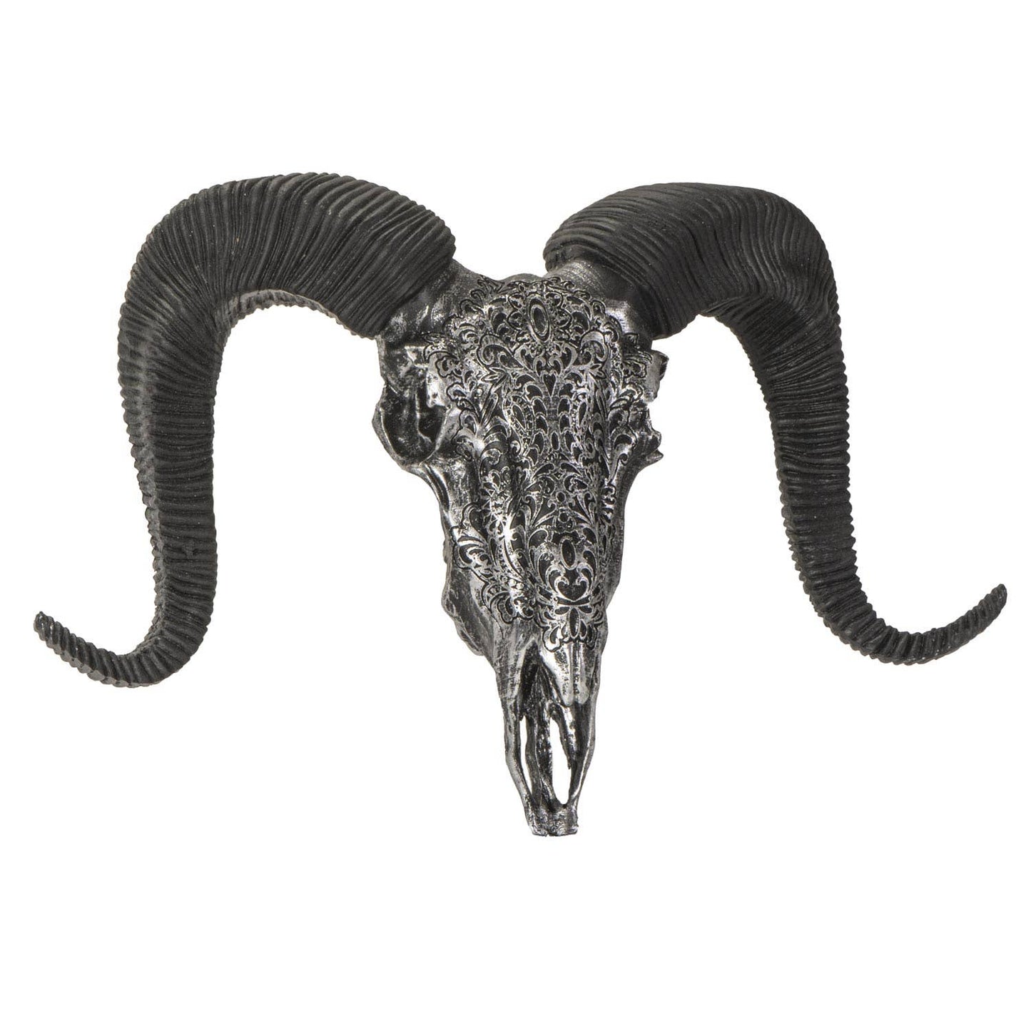 14982 Carved Silver Ram Decorative Skull
