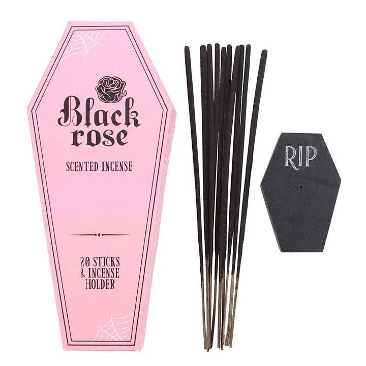 Black Rose Incense Stick Packs with Coffin Holder