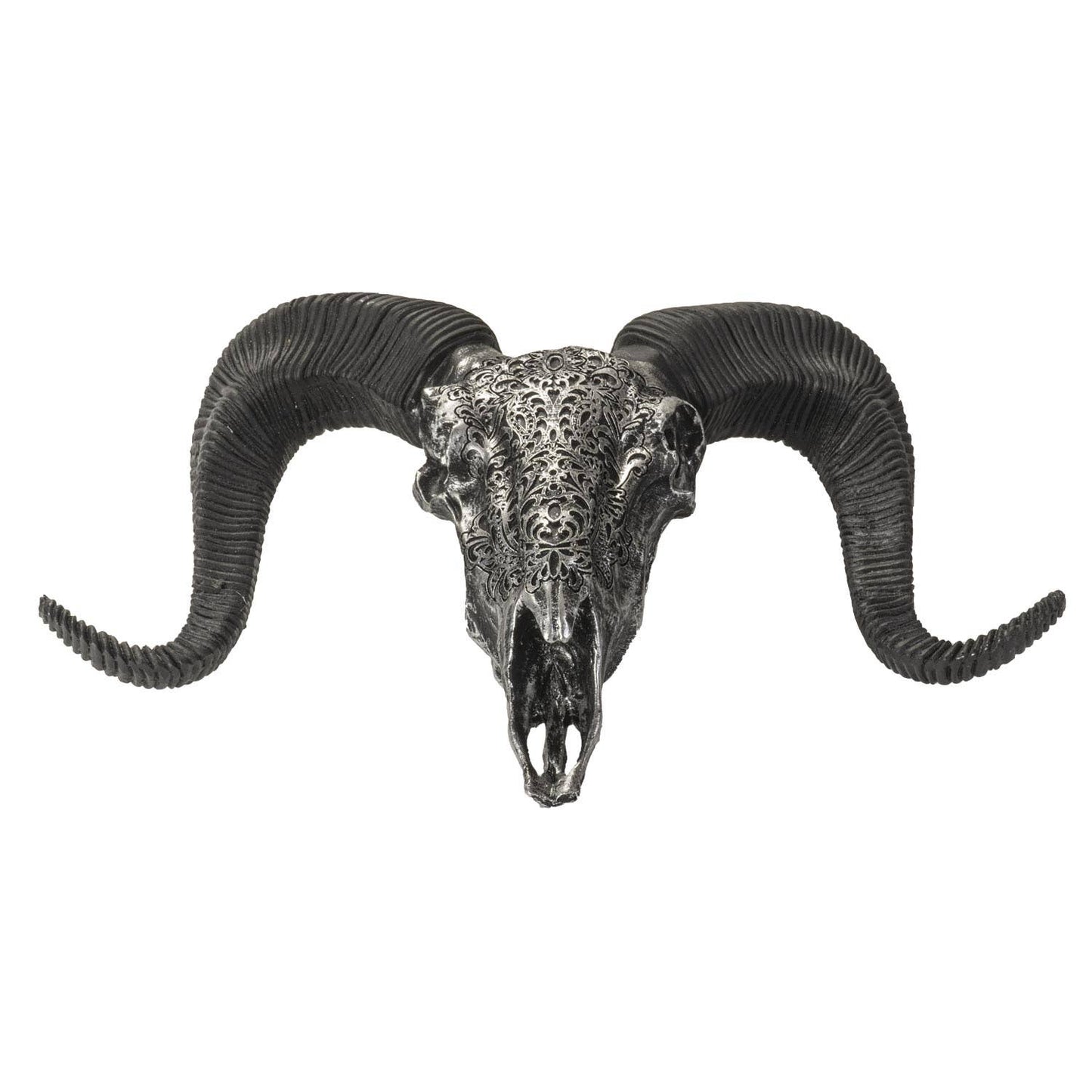 14982 Carved Silver Ram Decorative Skull