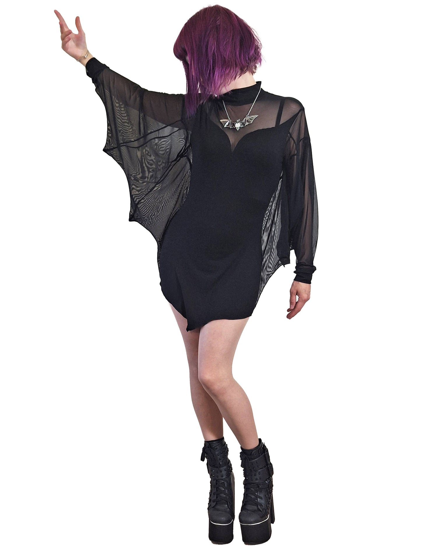 Necessary Evil Cybele Mini Dress with Bat Wing Effect Sleeve