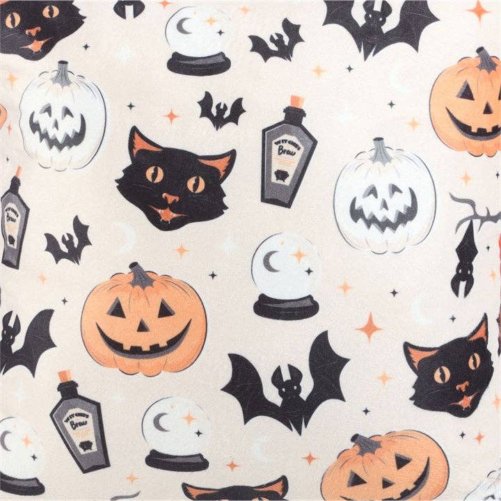 35cm Square Spooky Cat and Pumpkin Halloween Print Cushion
