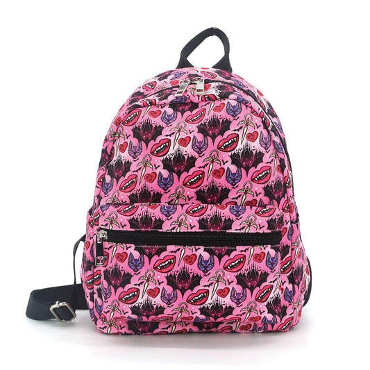 Vampire Smile and Bat Mini Backpack in Polyester