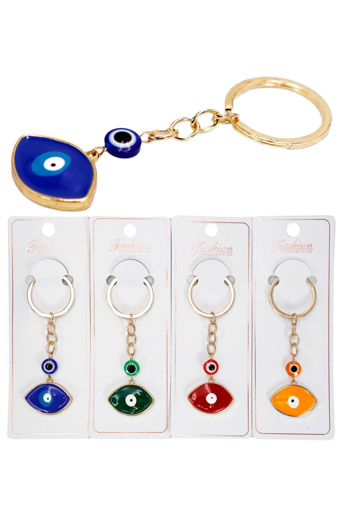Evil Eye Glossed Pendant Gold Metal Key Chain