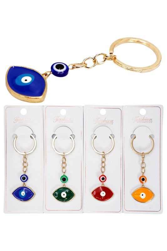 Evil Eye Glossed Pendant Gold Metal Key Chain