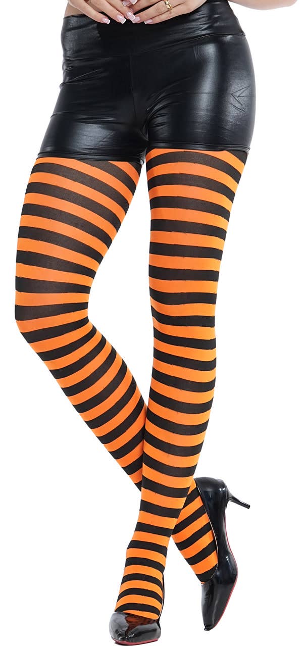 Wicked Orange and Black Striped Stockings — One Size Fits