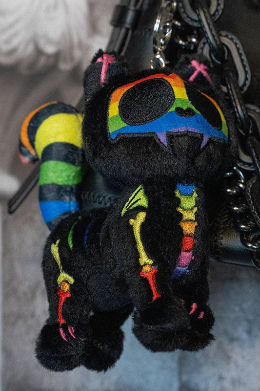 Rainbow Skelekitty Plush Keychain