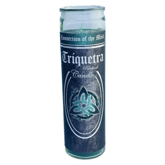 Glass Ritual Candle-Triquetra-Patchouli  8"Hx2"Dia