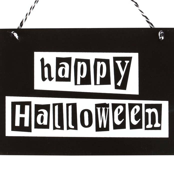 Gothic Black and White Happy Halloween Hanging Sign