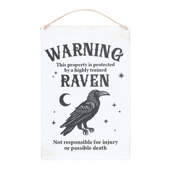 Protected by a Raven Gothic Hanging Sign