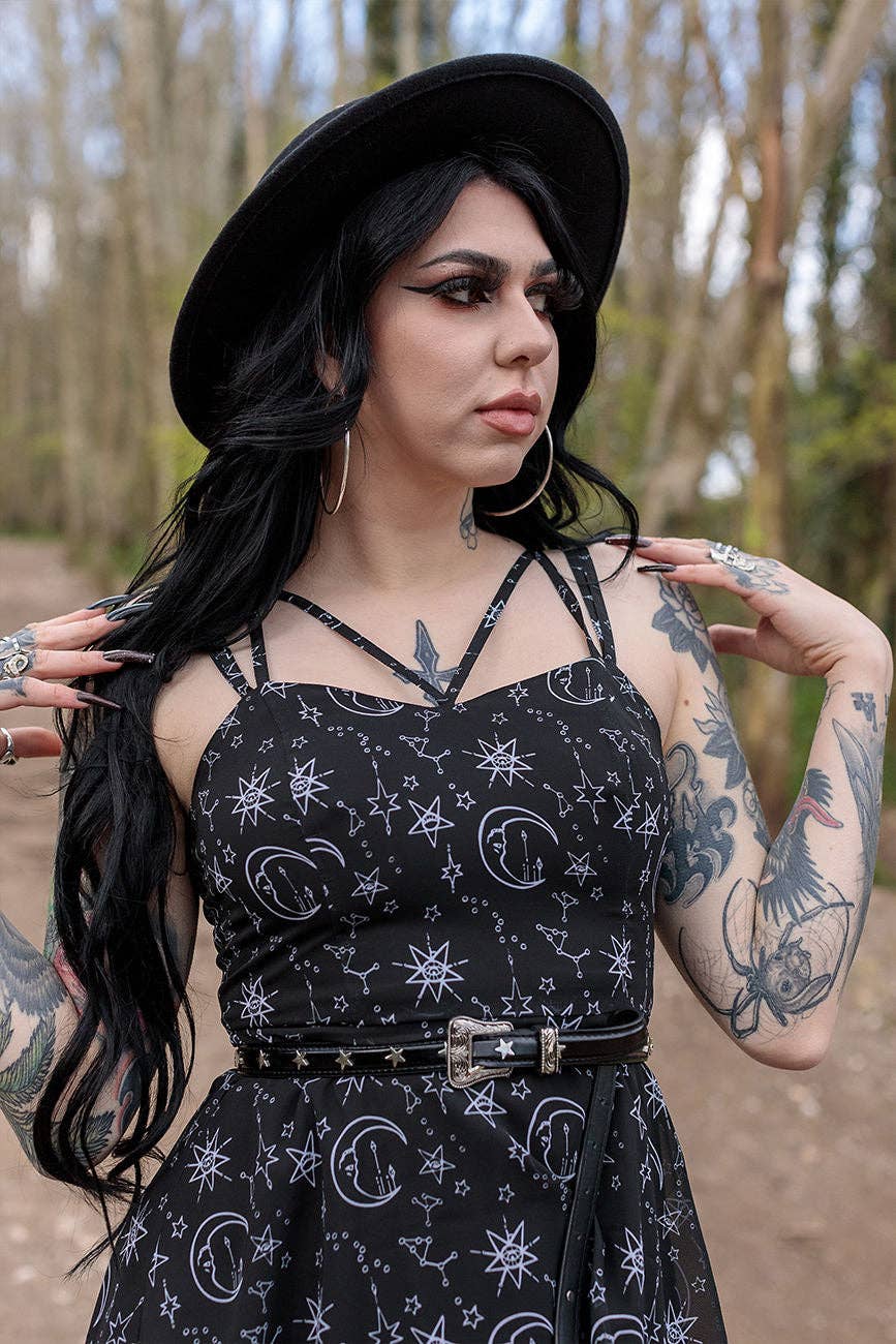 Alternative Crossover Midi Moonprint Neck Dress In Chif
