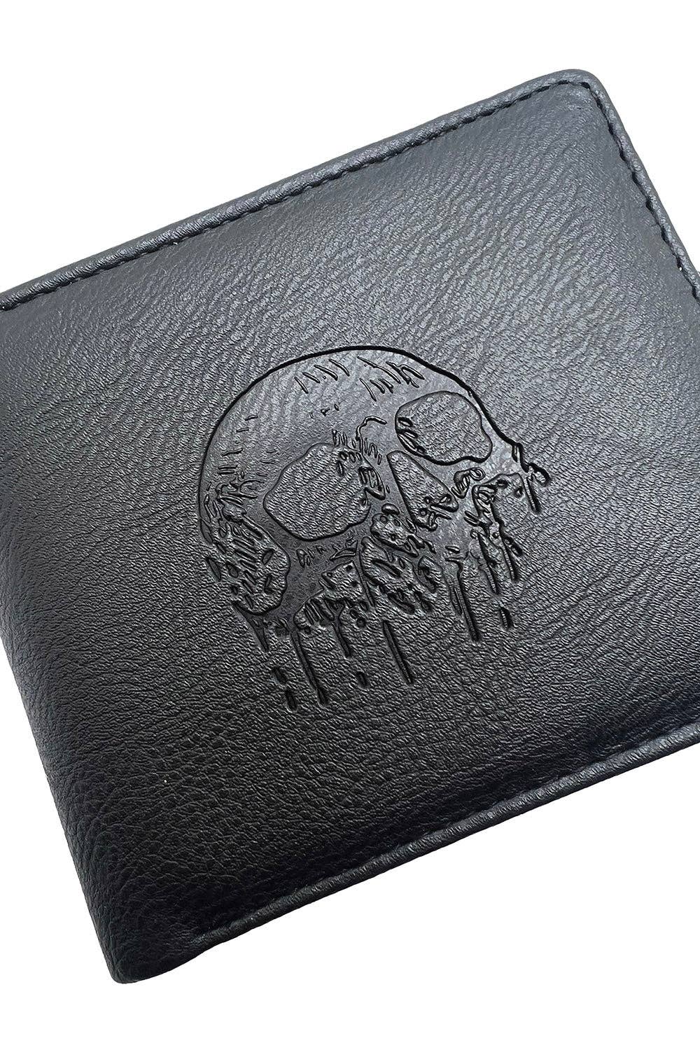 Skull Drip Emboss Bifold Wallet w/ Chain