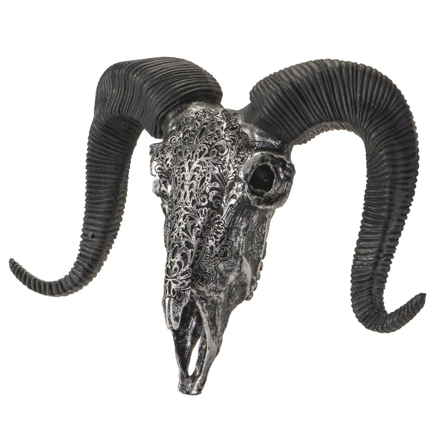 14982 Carved Silver Ram Decorative Skull
