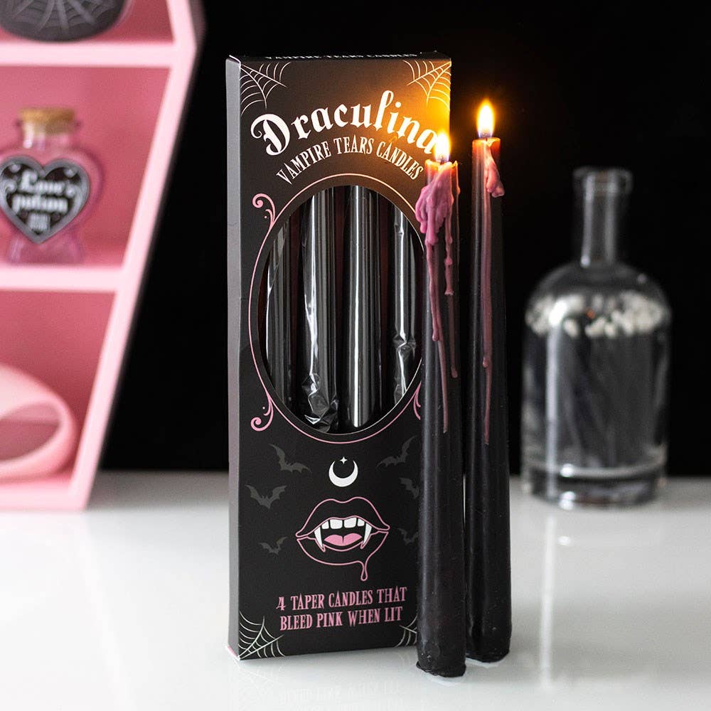 Set of 4 Pink Vampire Tears Gothic Bleeding Taper Candles