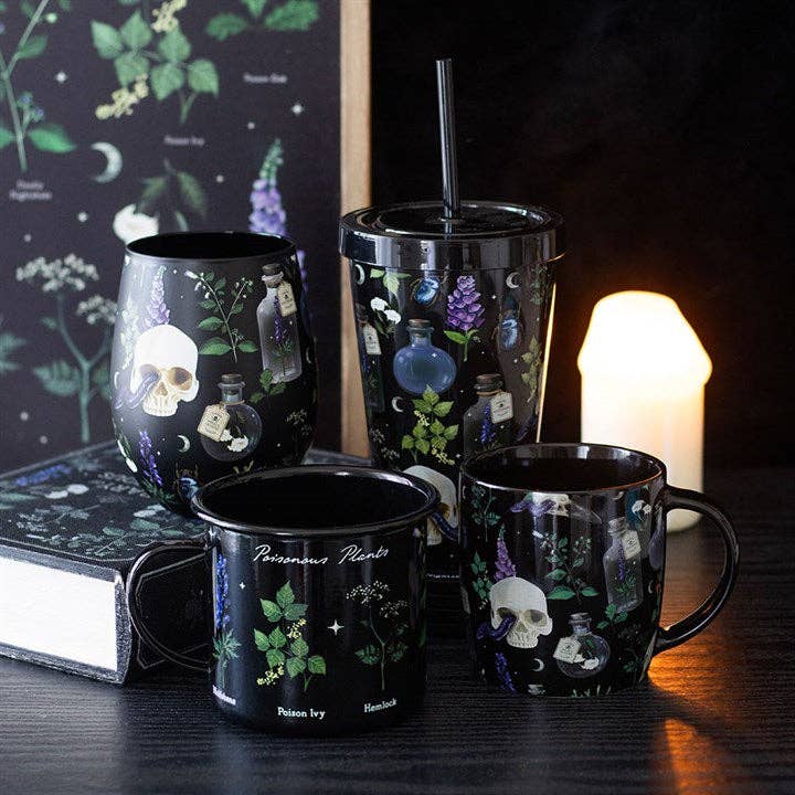 Venom & Vines Gothic Skull Print Tumbler with Straw