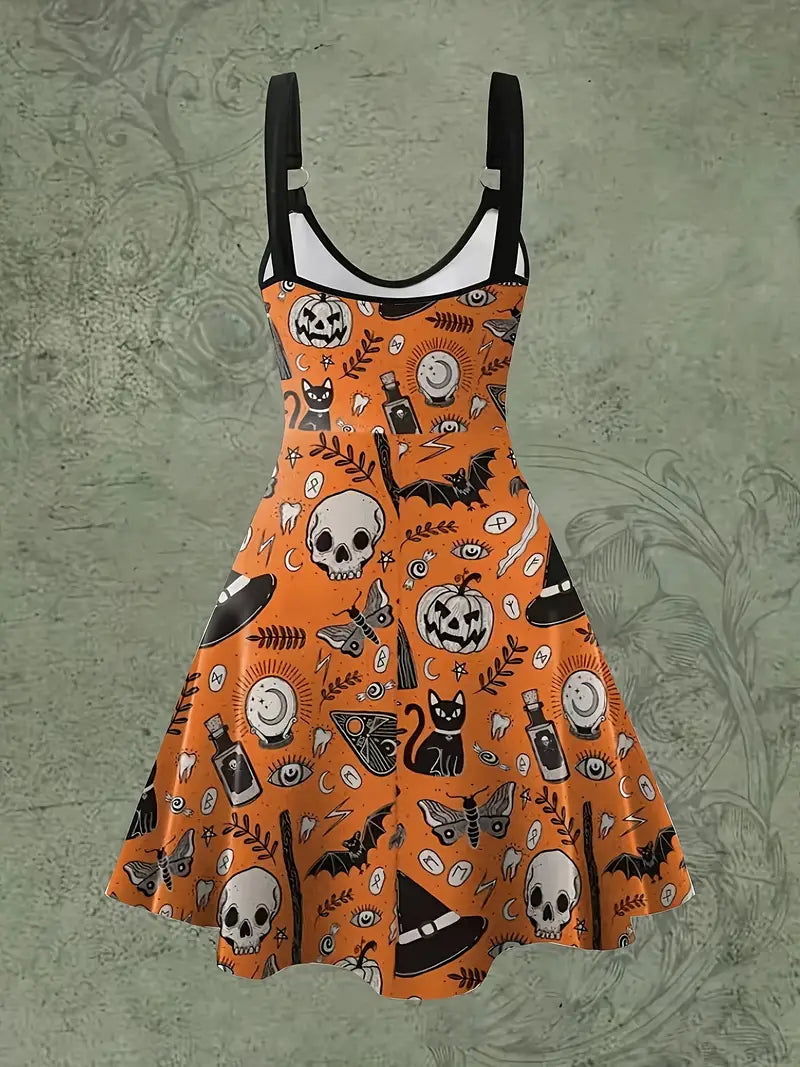 Skull Print Swing Dress – YOUNG Sleeveless Cami for Spring & Summer