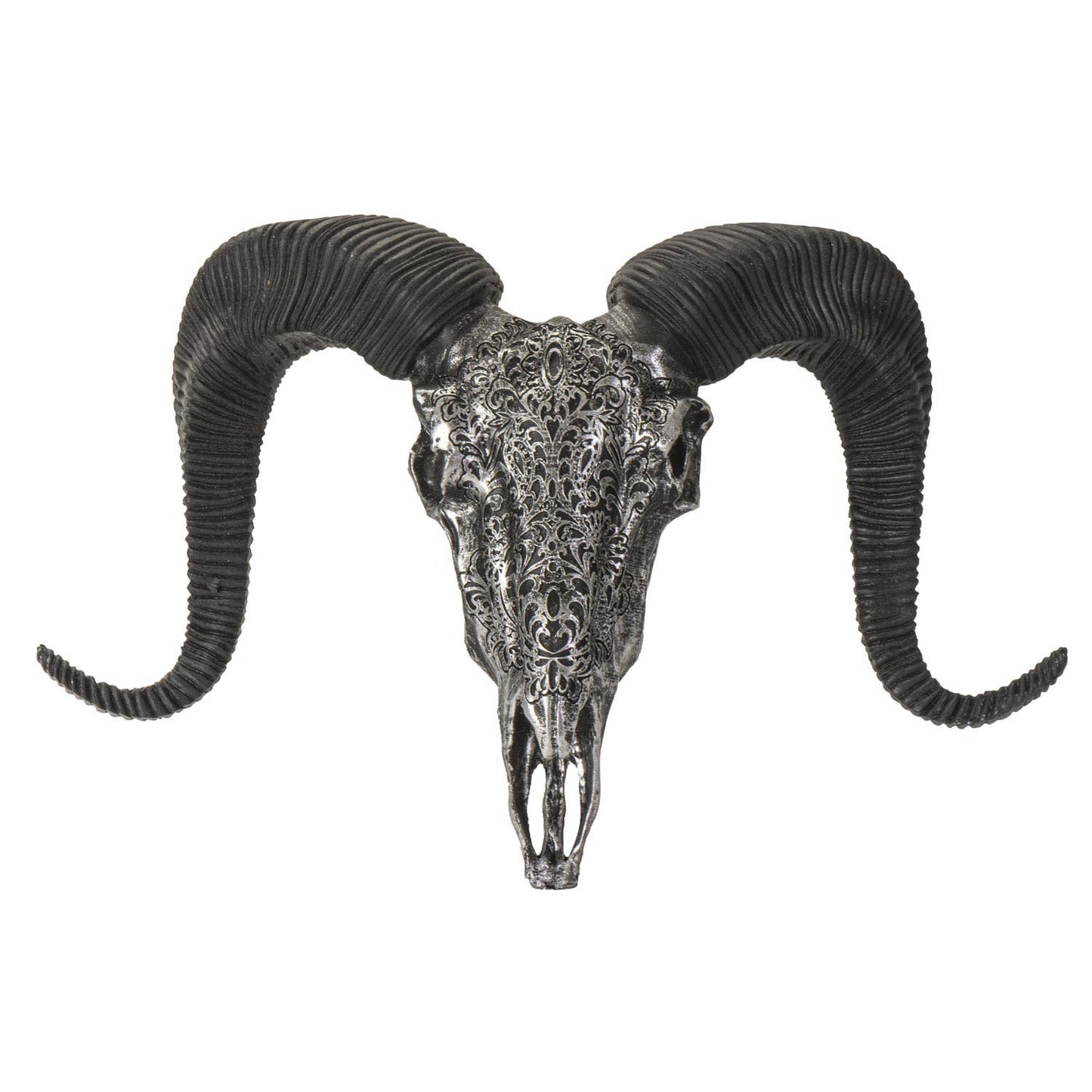 14982 Carved Silver Ram Decorative Skull