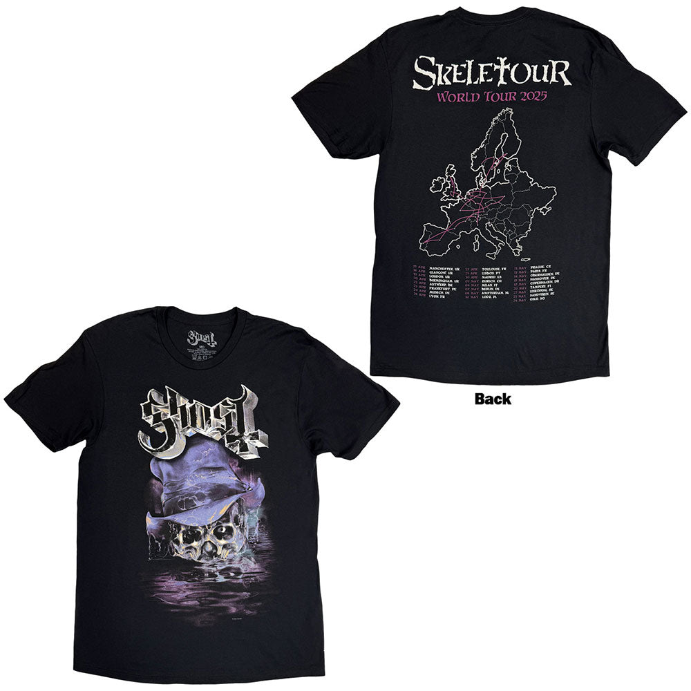 Ghost Unisex T-Shirt: Skeletour Admat '25 Tour Dates (Black) (Back Print) (Small)