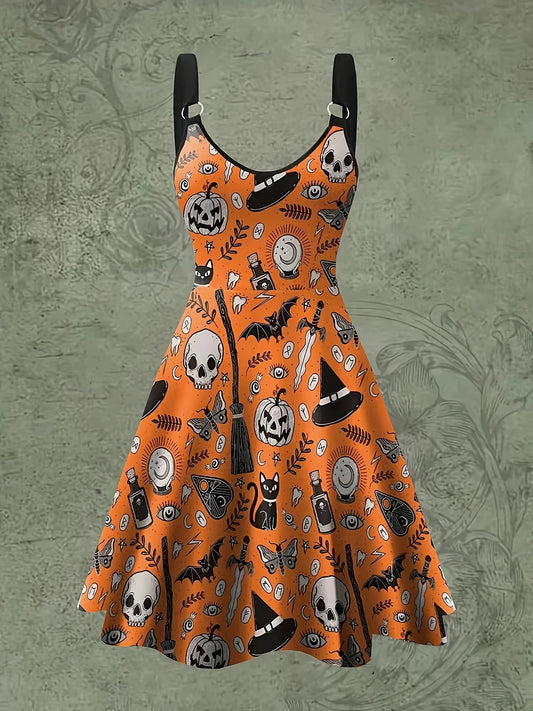 Skull Print Swing Dress – YOUNG Sleeveless Cami for Spring & Summer