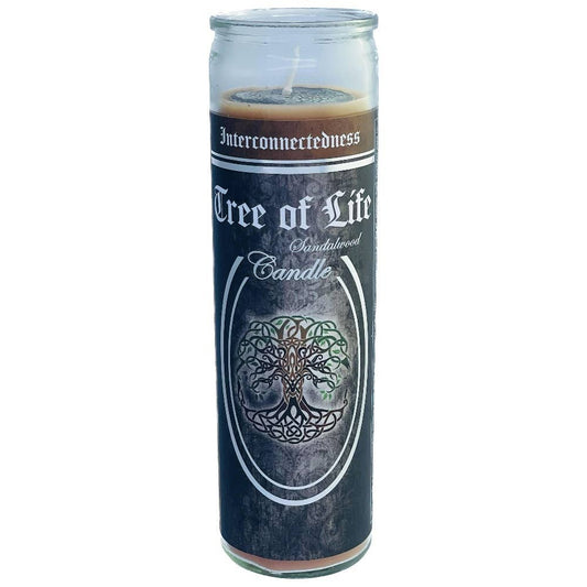 Glass Ritual Candle-Tree Of Life-Sandalwood  8"Hx2"Dia