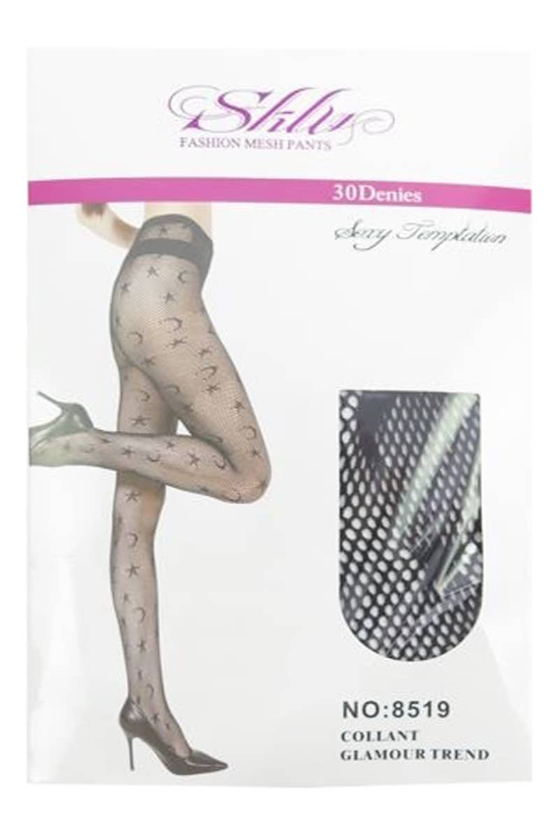 High Rise Moon & Star Lace Fishnet Sheer Tight Pantyhose