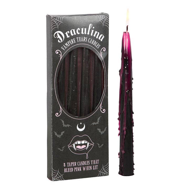 Set of 4 Pink Vampire Tears Gothic Bleeding Taper Candles