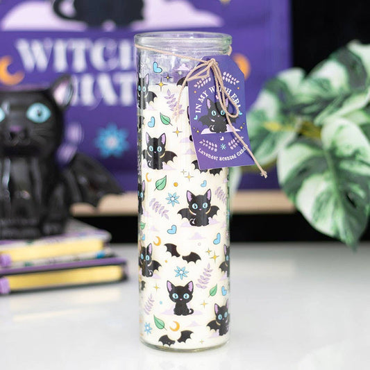 Cute and Creepy Bat Cat Print Lavender Tube Candle