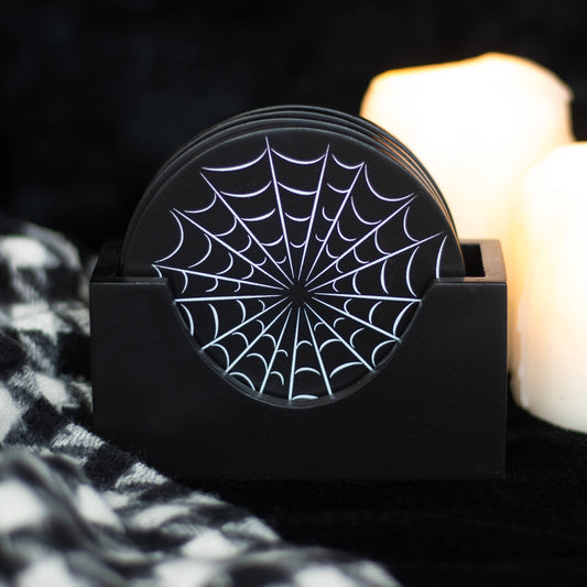 Black Gothic Halloween Spiderweb Coaster Set