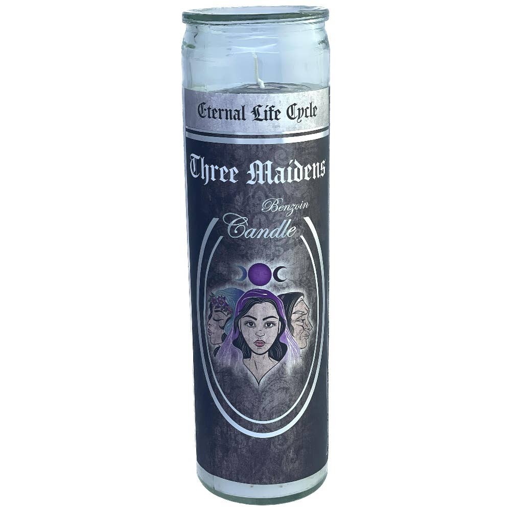 Glass Ritual Candle-Three Maidens-Benzoin  8"Hx2"Dia
