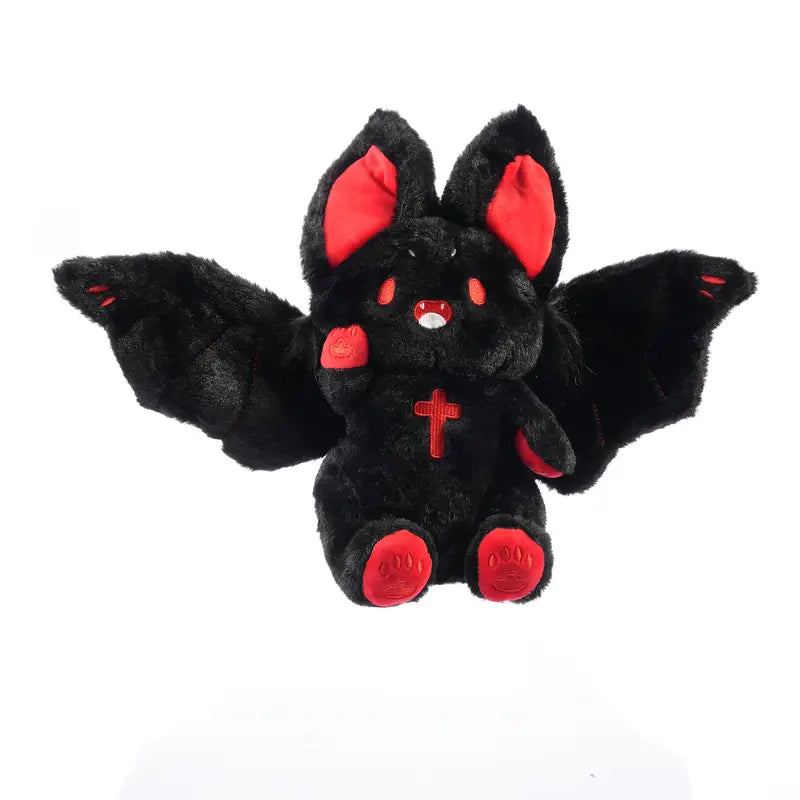 Cute Black Bat Plush with Red Accents
