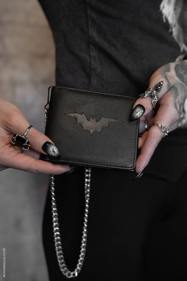 Bat Emboss Bifold Wallet w/ Chain