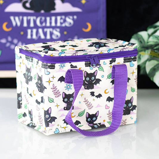 Cute and Creepy Black Cat Print Lunch Bag