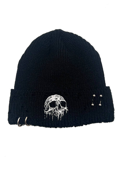 Distressed Pierced Beanie [Skull Drip]