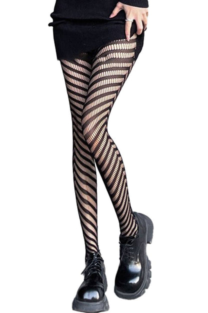High Rise Diagonal Stripe Chevon Net Sheer Tight Pantyhose