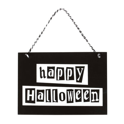 Gothic Black and White Happy Halloween Hanging Sign