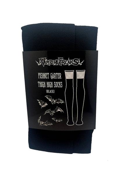 Fishnet Garter Thigh High Socks [Black]