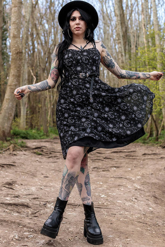 Alternative Crossover Midi Moonprint Neck Dress In Chif
