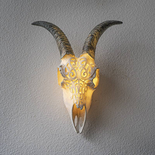 14238 Goat Hanging Decorative Skull w/LED