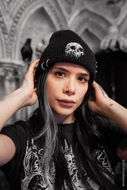 Distressed Pierced Beanie [Skull Drip]