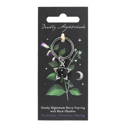 Deadly Nightshade Gothic Keyring with Black Obsidian