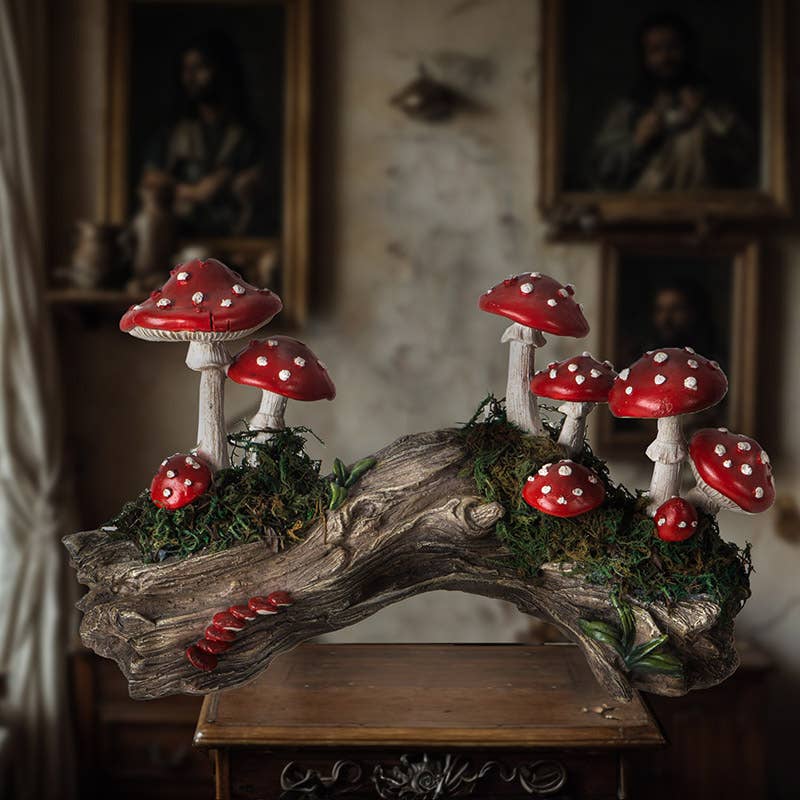 Toadstool Mushroom on Stump Home and Garden Decor
