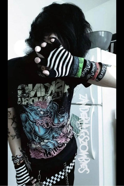 Striped Fingerless Gloves [Multiple Colors Available]