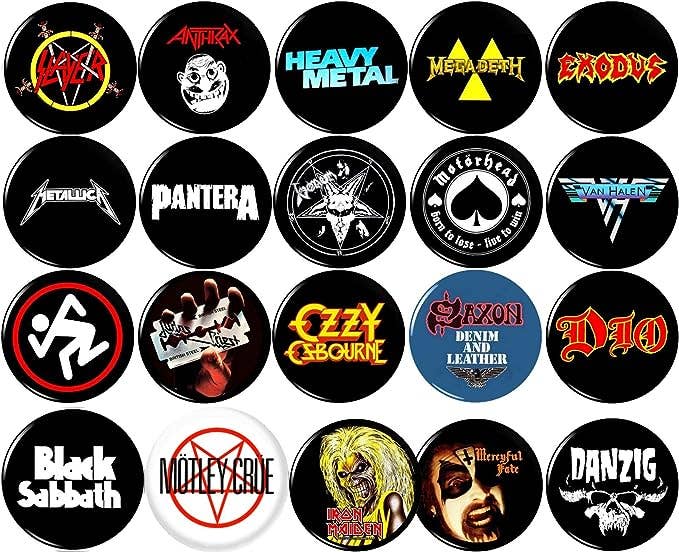 Heavy Metal bands x 20 1" inch (25mm) pins goth record store